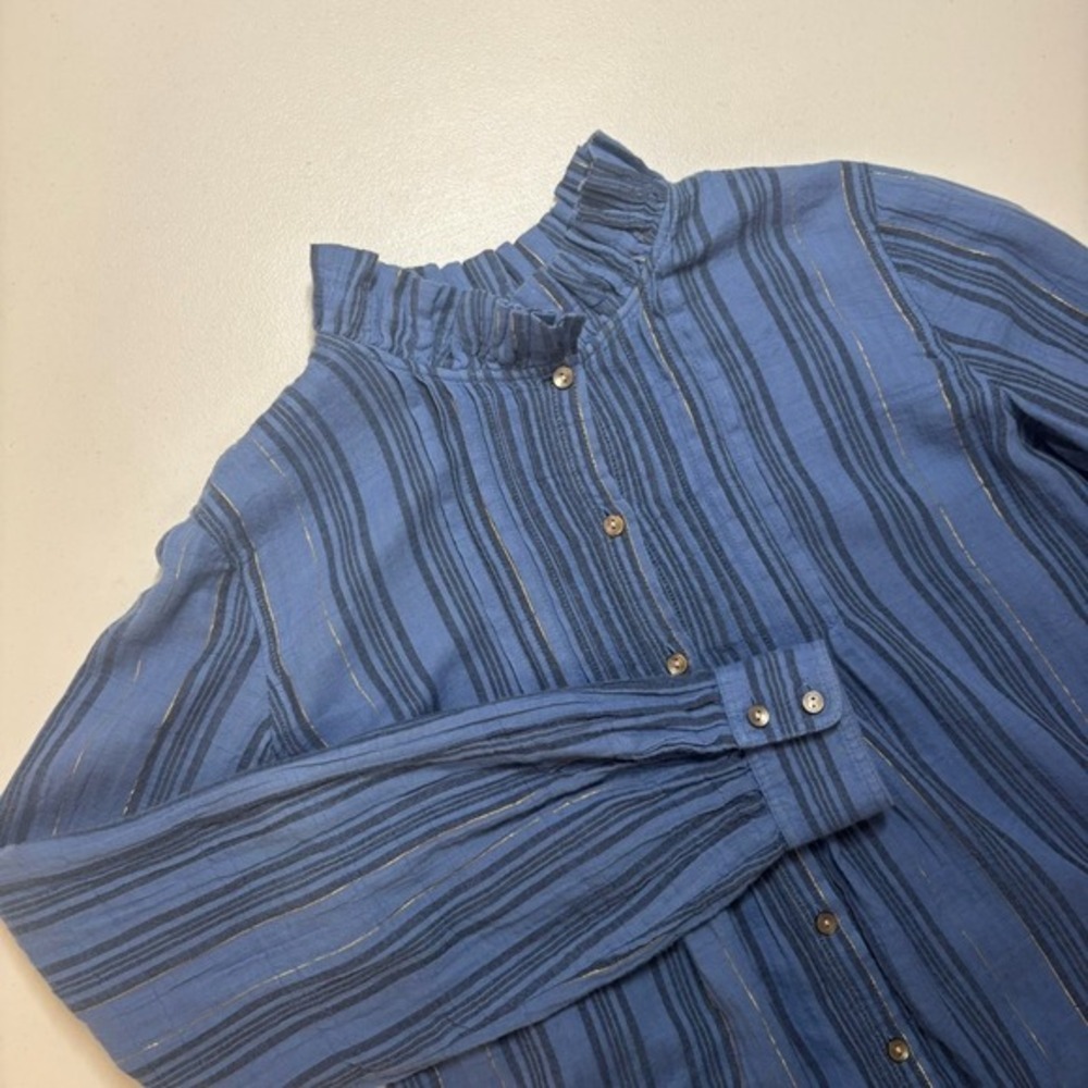 LA VIE Rebecca Taylor Blouse Womens XS Blue‎ Gauze Metallic Thread Lightweight